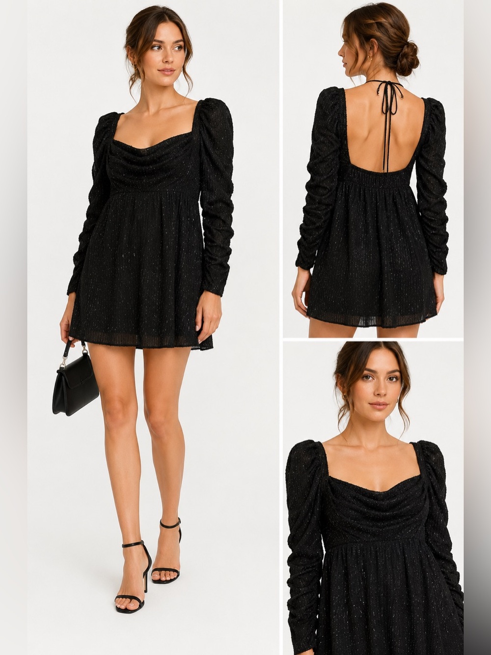 Astr The Label Black Sparkle Evening Mini Dress Size Large NWT